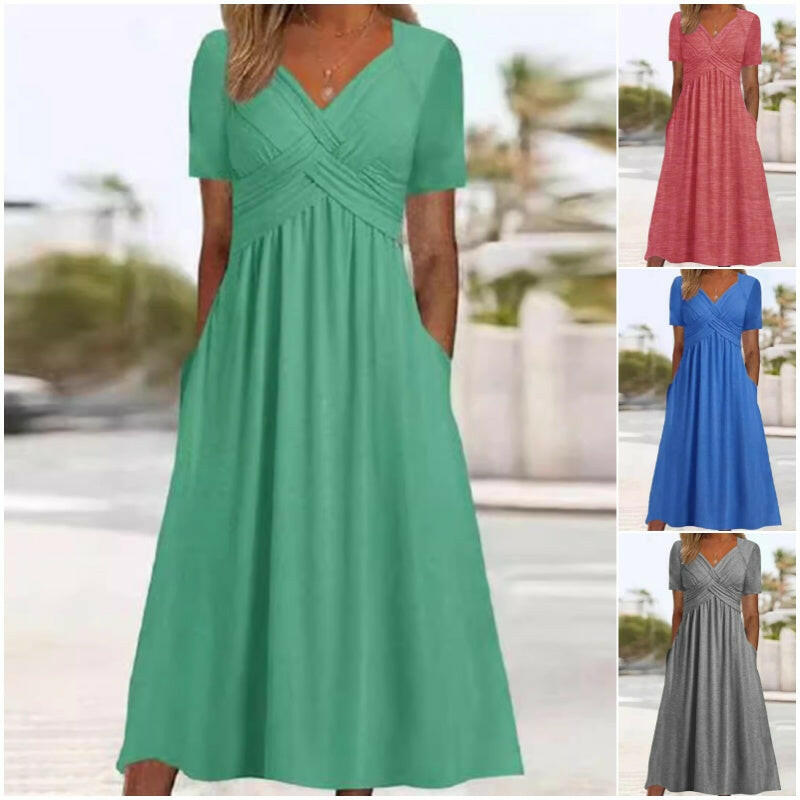 Women’s V-Neck Short Sleeve Long Dresses