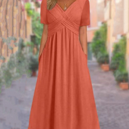 Women’s V-Neck Short Sleeve Long Dresses