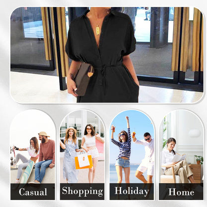 💖LAST DAY SALE 50% OFF💖Women's Casual Loose Short Sleeve Button Up Jumpsuit