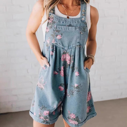 🌸2025 New Fashion🌸 Vintage Floral Printed Denim Jumpsuit