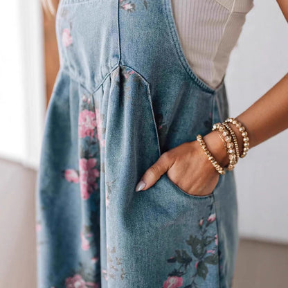 🌸2025 New Fashion🌸 Vintage Floral Printed Denim Jumpsuit