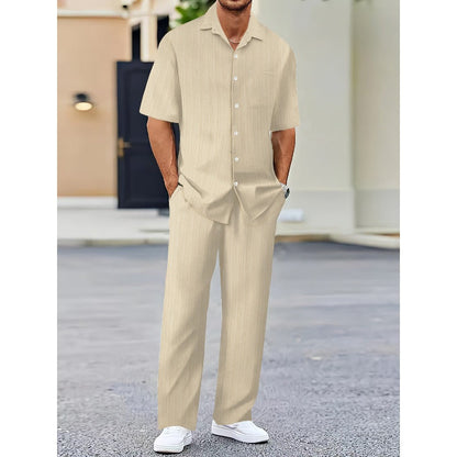 Men's Collared Top & Drawstring Pants Set