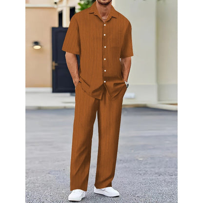 Men's Collared Top & Drawstring Pants Set
