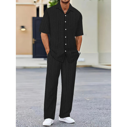 Men's Collared Top & Drawstring Pants Set