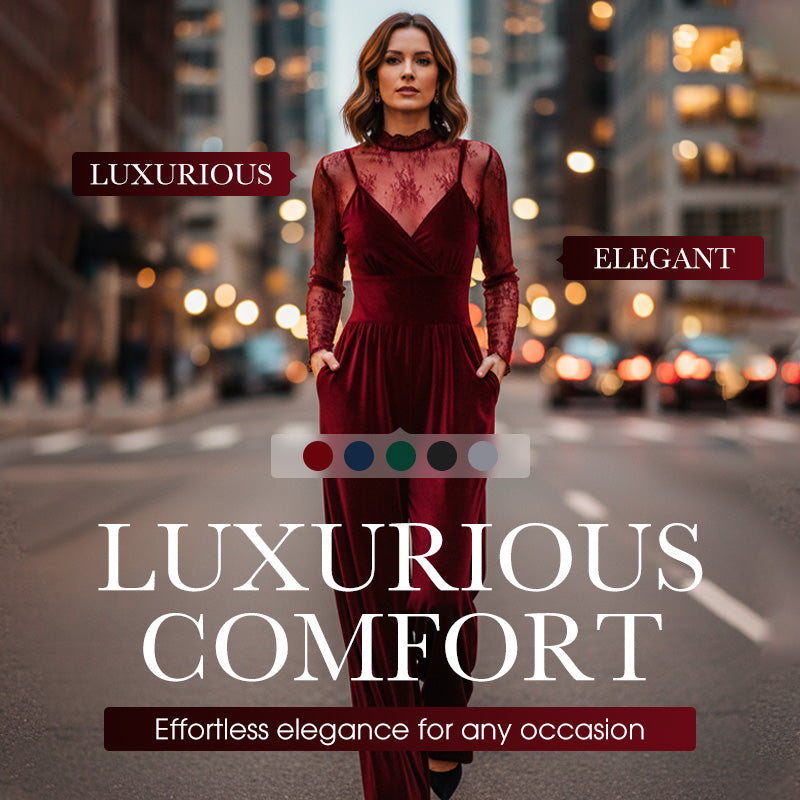 2-Piece Velvet Jumpsuit & Lace Top Set