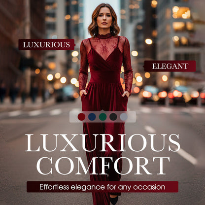 2-Piece Velvet Jumpsuit & Lace Top Set