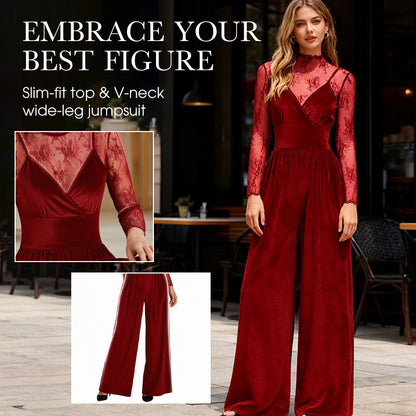 2-Piece Velvet Jumpsuit & Lace Top Set