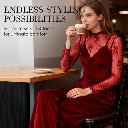 2-Piece Velvet Jumpsuit & Lace Top Set