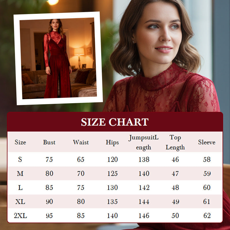 2-Piece Velvet Jumpsuit & Lace Top Set