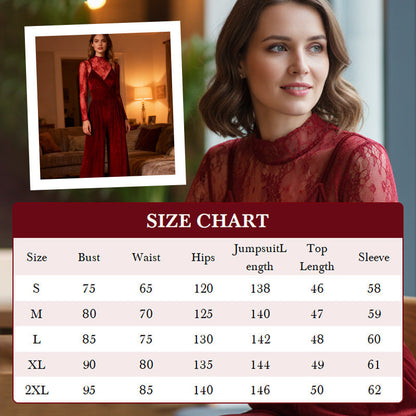 2-Piece Velvet Jumpsuit & Lace Top Set