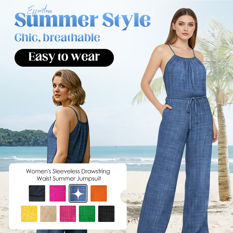 Women's Sleeveless Drawstring Waist Summer Jumpsuit