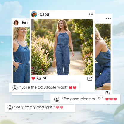 Women's Sleeveless Drawstring Waist Summer Jumpsuit