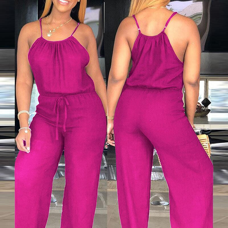 Women's Sleeveless Drawstring Waist Summer Jumpsuit