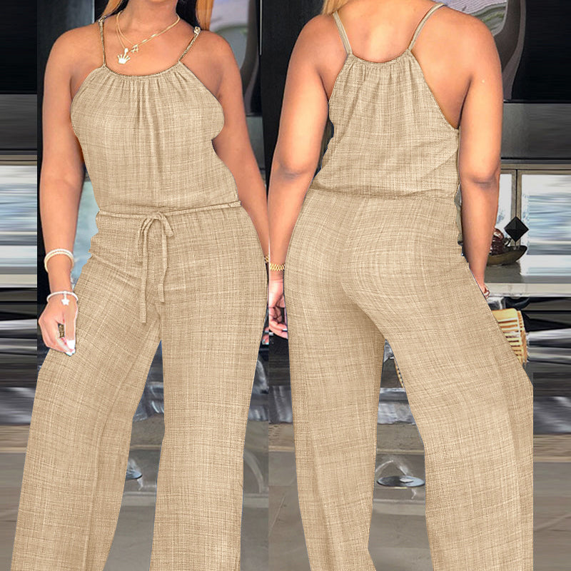 Women's Sleeveless Drawstring Waist Summer Jumpsuit