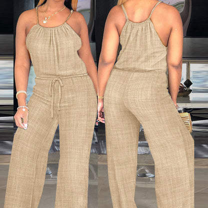 Women's Sleeveless Drawstring Waist Summer Jumpsuit