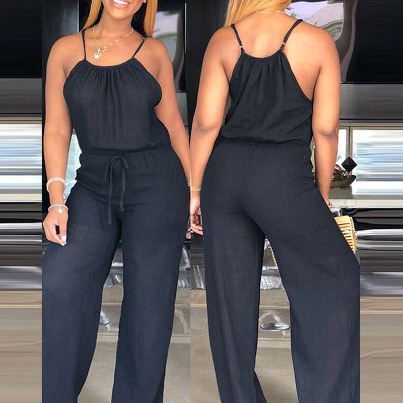 Women's Sleeveless Drawstring Waist Summer Jumpsuit