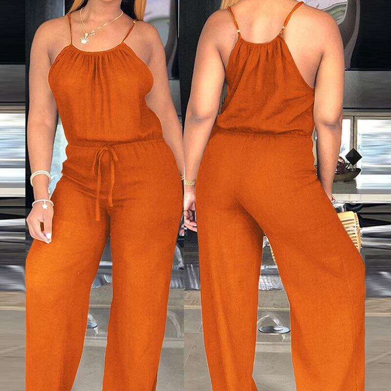 Women's Sleeveless Drawstring Waist Summer Jumpsuit