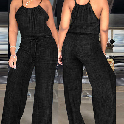 Women's Sleeveless Drawstring Waist Summer Jumpsuit