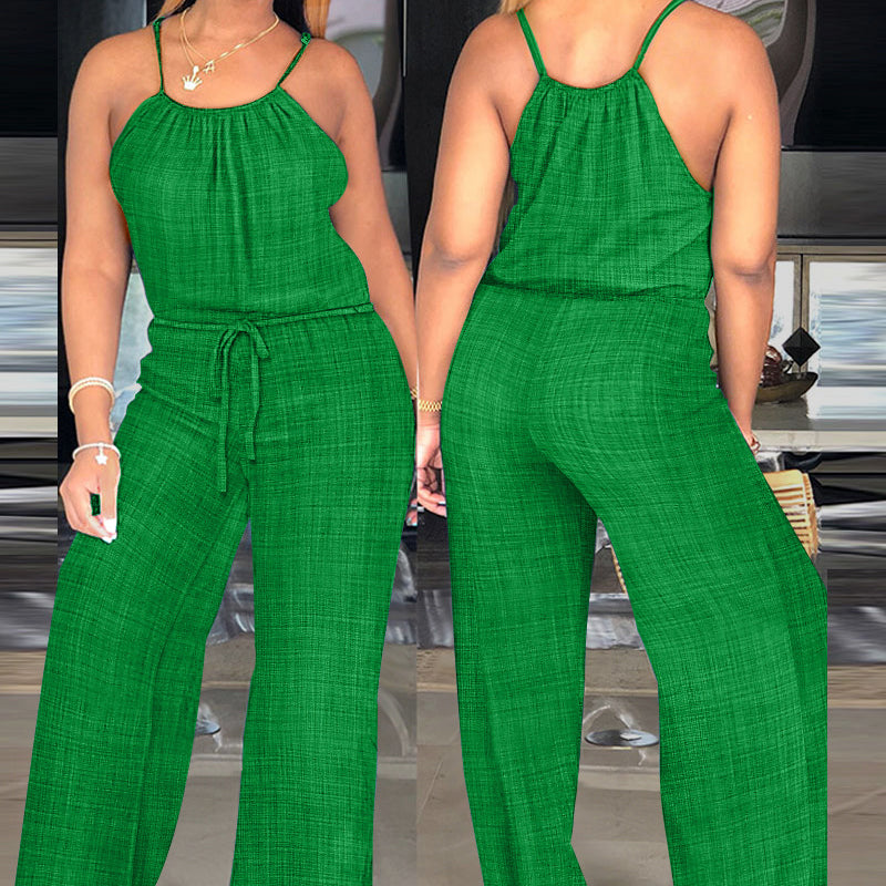Women's Sleeveless Drawstring Waist Summer Jumpsuit