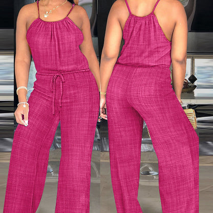 Women's Sleeveless Drawstring Waist Summer Jumpsuit