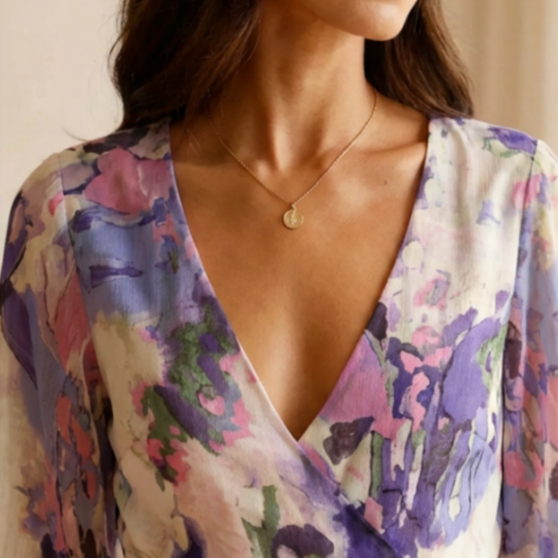 Women's Floral Print V-Neck Wrap Mini Dress