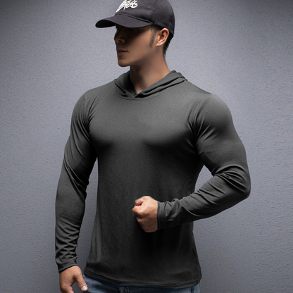 💪 Men’s Stretch-Fit Long Sleeve Fitness Hoodie – Comfortable, Breathable & Perfect for Workouts ⚡🏋️‍♂️