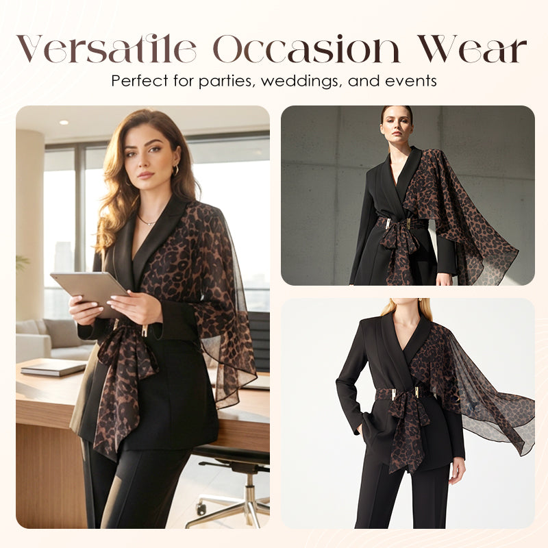 Women's Leopard Accent Blazer & Pants Set【FREE SHIPPING】