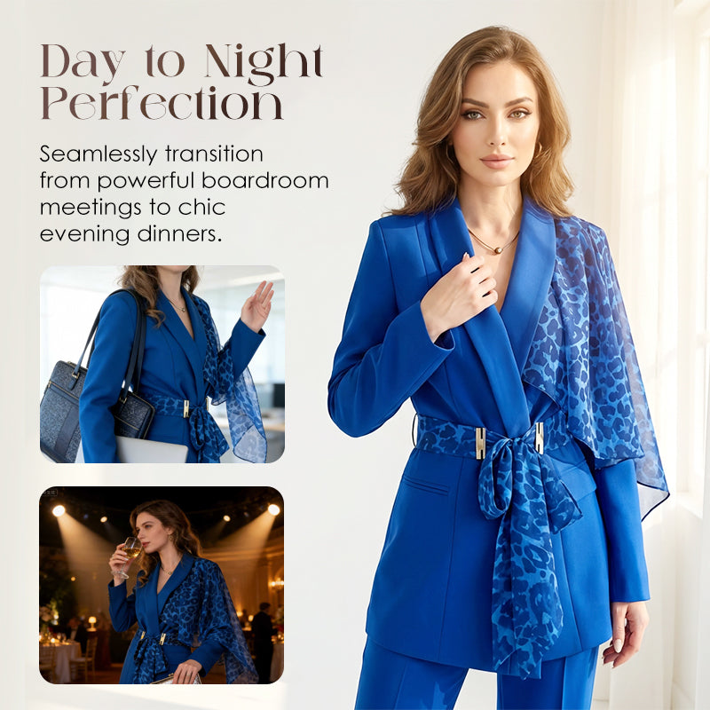 Women's Leopard Accent Blazer & Pants Set【FREE SHIPPING】
