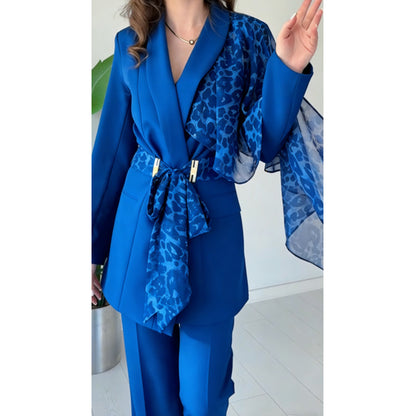 Women's Leopard Accent Blazer & Pants Set【FREE SHIPPING】