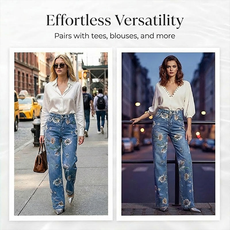 Women's Floral Print Straight-Leg Jeans【BUY 2 GET FREE SHIPPING】