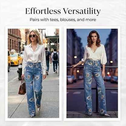 Women's Floral Print Straight-Leg Jeans【BUY 2 GET FREE SHIPPING】