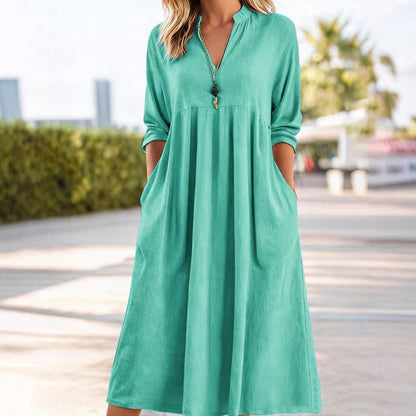 💎 50% OFF! 💎 Loose-Fit Printed Short Sleeve Dress with Pockets – V-Neck, Cotton-Linen Blend & Perfect for Summer Days 🌞👗