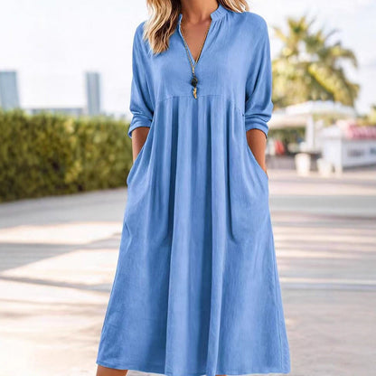 💎 50% OFF! 💎 Loose-Fit Printed Short Sleeve Dress with Pockets – V-Neck, Cotton-Linen Blend & Perfect for Summer Days 🌞👗