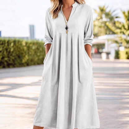 💎 50% OFF! 💎 Loose-Fit Printed Short Sleeve Dress with Pockets – V-Neck, Cotton-Linen Blend & Perfect for Summer Days 🌞👗