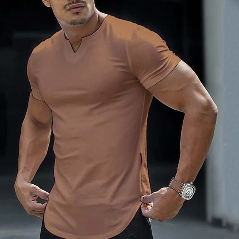💎 50% OFF NOW! ⚡ Men's Casual Solid Athletic T-Shirt – Slim Fit, Notched V-Neck & Premium Stretch Fabric 👕🔥