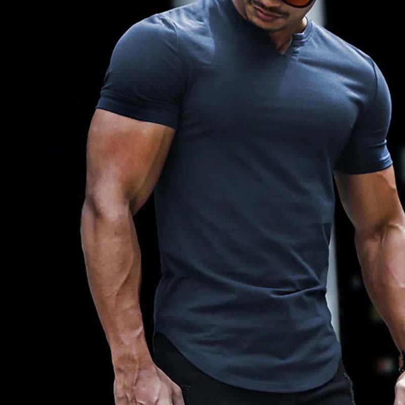💎 50% OFF NOW! ⚡ Men's Casual Solid Athletic T-Shirt – Slim Fit, Notched V-Neck & Premium Stretch Fabric 👕🔥