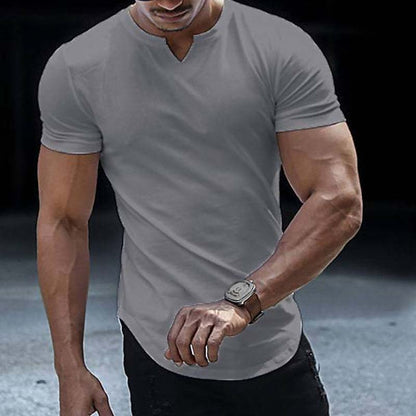 💎 50% OFF NOW! ⚡ Men's Casual Solid Athletic T-Shirt – Slim Fit, Notched V-Neck & Premium Stretch Fabric 👕🔥