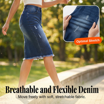 👗 Women’s High-Waist Frayed Hem Denim Skirt – Trendy, Comfortable & Effortlessly Chic ✨💖