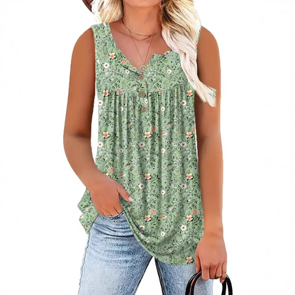 🌸 Women's Printed Button Sleeveless Top – Chic Print, Breathable & Lightweight ✨