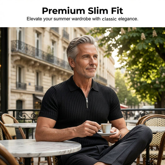 Men's Short Sleeve Quarter-Zip Ribbed Knit Shirts