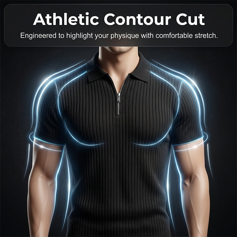 Men's Short Sleeve Quarter-Zip Ribbed Knit Shirts