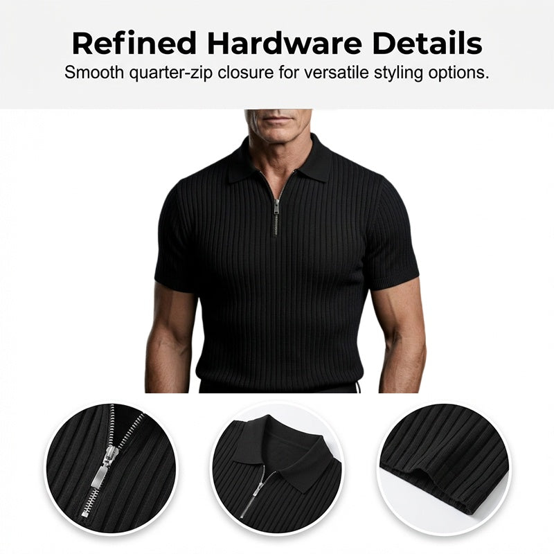 Men's Short Sleeve Quarter-Zip Ribbed Knit Shirts