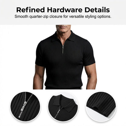 Men's Short Sleeve Quarter-Zip Ribbed Knit Shirts