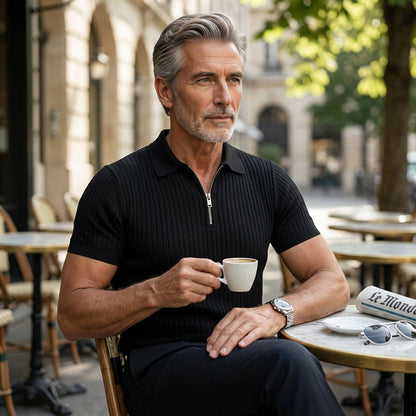 Men's Short Sleeve Quarter-Zip Ribbed Knit Shirts