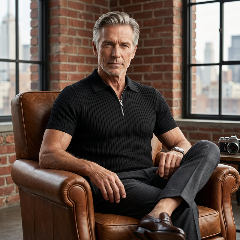 Men's Short Sleeve Quarter-Zip Ribbed Knit Shirts