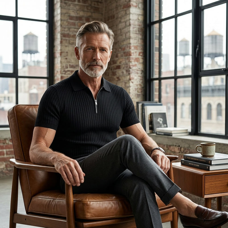 Men's Short Sleeve Quarter-Zip Ribbed Knit Shirts