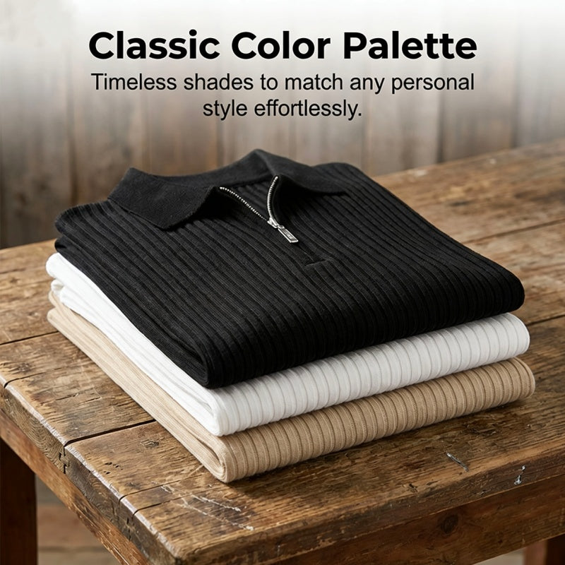 Men's Short Sleeve Quarter-Zip Ribbed Knit Shirts