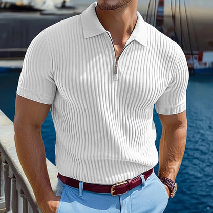 Men's Short Sleeve Quarter-Zip Ribbed Knit Shirts