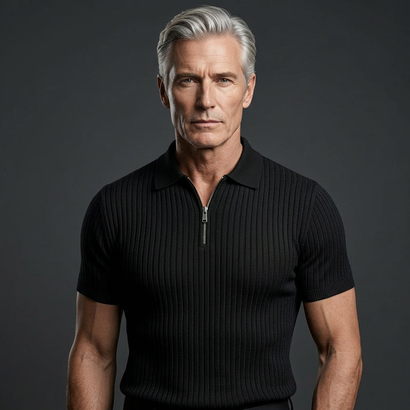 Men's Short Sleeve Quarter-Zip Ribbed Knit Shirts