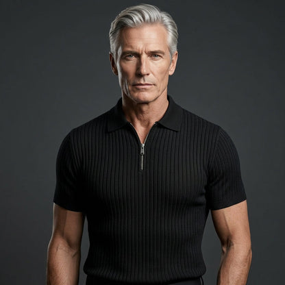 Men's Short Sleeve Quarter-Zip Ribbed Knit Shirts